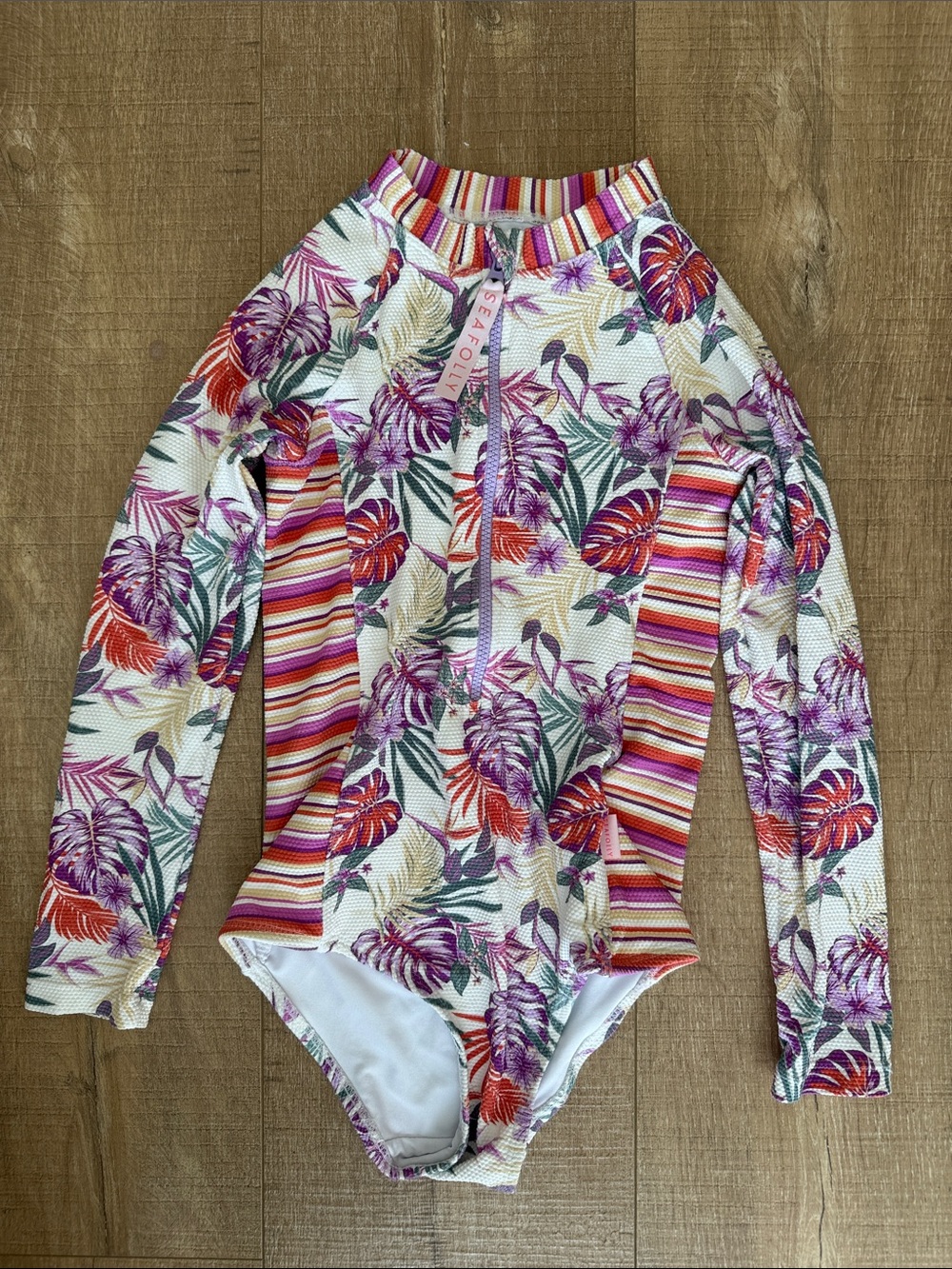 Seafolly Girls Long Sleeve Floral Rashguard Swimsuit - Pink/Purple